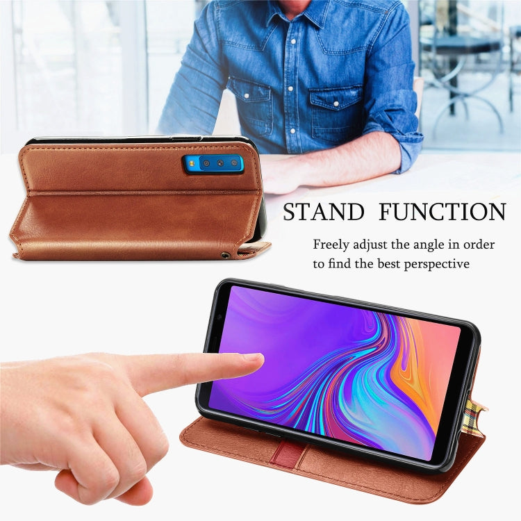 For Samsung Galaxy A7 (2018) Cubic Grid Pressed Horizontal Flip Magnetic Leather Case with Holder & Card Slots & Wallet
