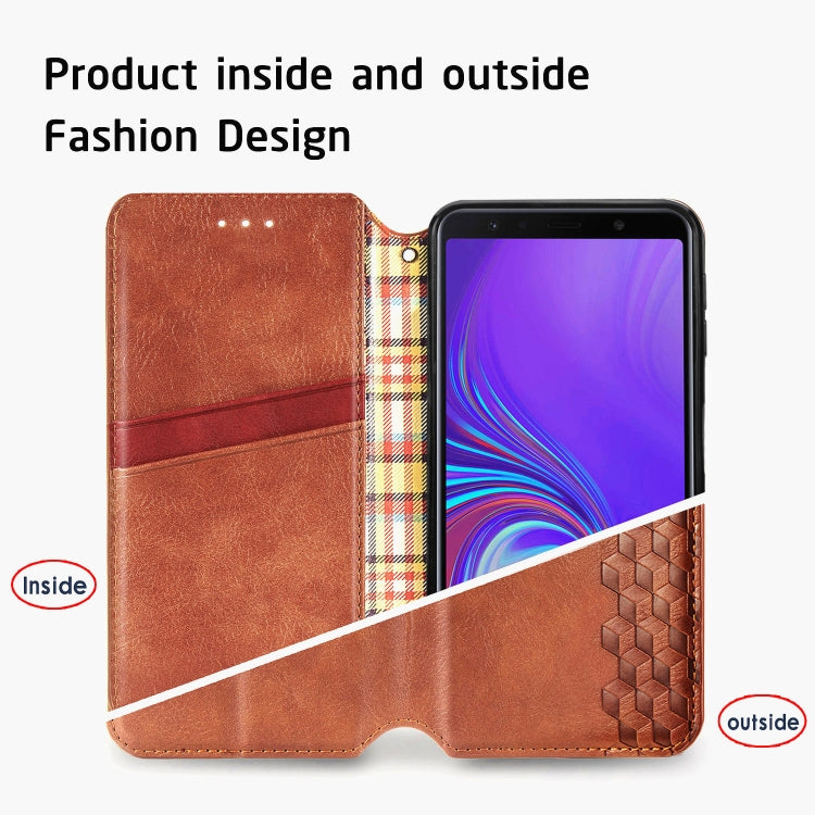 For Samsung Galaxy A7 (2018) Cubic Grid Pressed Horizontal Flip Magnetic Leather Case with Holder & Card Slots & Wallet