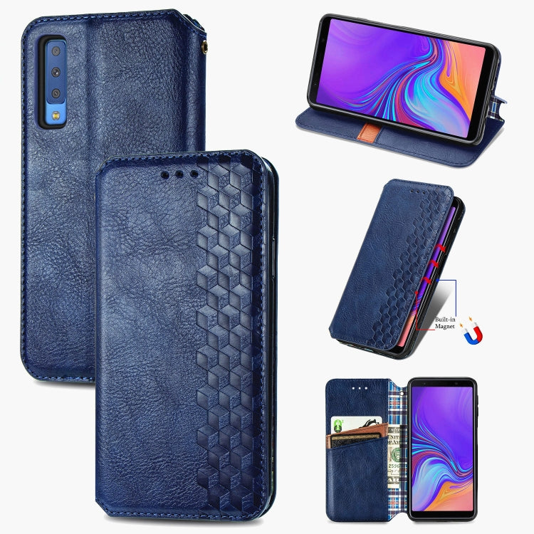 For Samsung Galaxy A7 (2018) Cubic Grid Pressed Horizontal Flip Magnetic Leather Case with Holder & Card Slots & Wallet