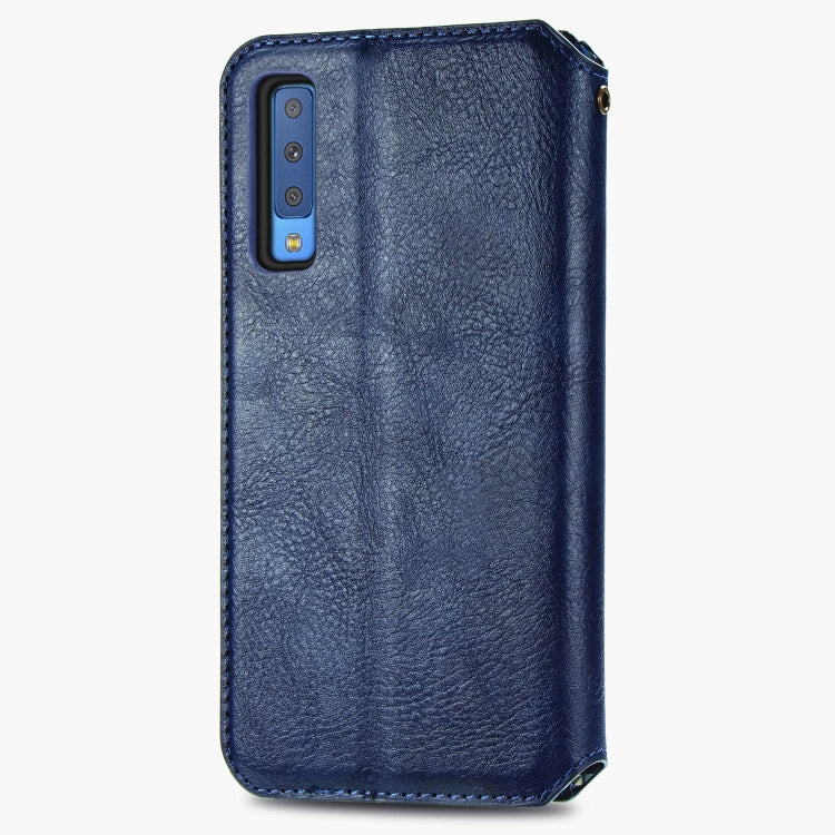 For Samsung Galaxy A7 (2018) Cubic Grid Pressed Horizontal Flip Magnetic Leather Case with Holder & Card Slots & Wallet