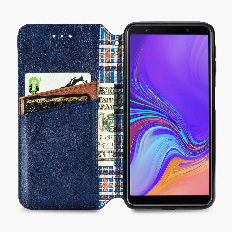 For Samsung Galaxy A7 (2018) Cubic Grid Pressed Horizontal Flip Magnetic Leather Case with Holder & Card Slots & Wallet