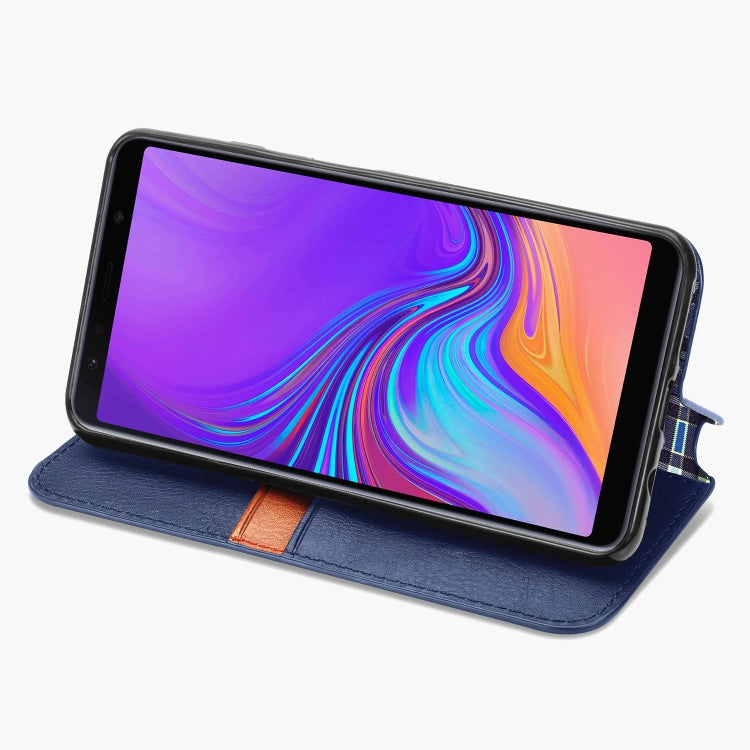 For Samsung Galaxy A7 (2018) Cubic Grid Pressed Horizontal Flip Magnetic Leather Case with Holder & Card Slots & Wallet
