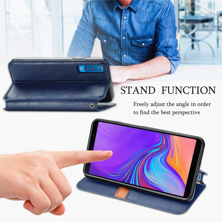 For Samsung Galaxy A7 (2018) Cubic Grid Pressed Horizontal Flip Magnetic Leather Case with Holder & Card Slots & Wallet
