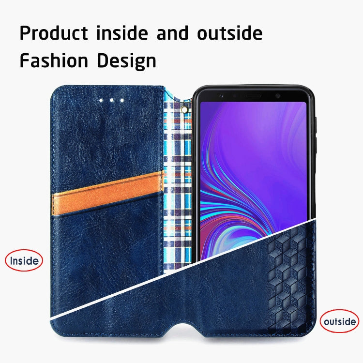 For Samsung Galaxy A7 (2018) Cubic Grid Pressed Horizontal Flip Magnetic Leather Case with Holder & Card Slots & Wallet