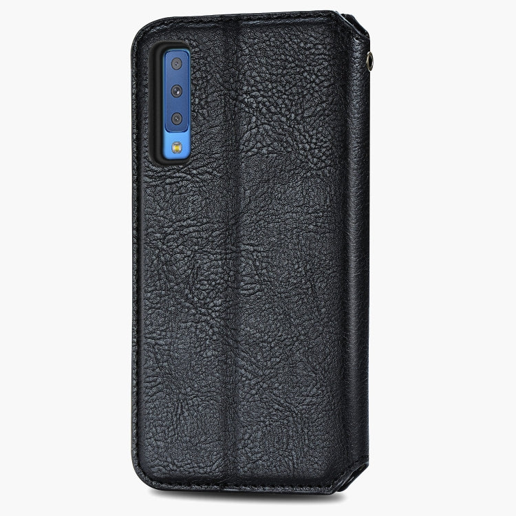 For Samsung Galaxy A7 (2018) Cubic Grid Pressed Horizontal Flip Magnetic Leather Case with Holder & Card Slots & Wallet