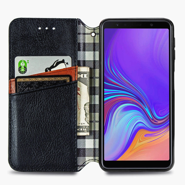 For Samsung Galaxy A7 (2018) Cubic Grid Pressed Horizontal Flip Magnetic Leather Case with Holder & Card Slots & Wallet