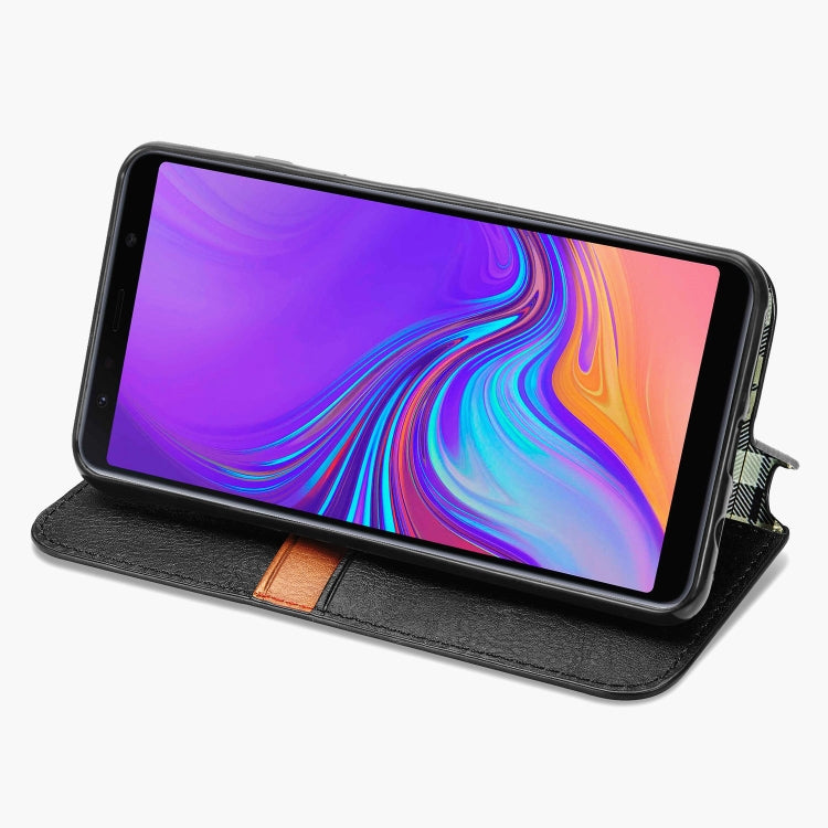 For Samsung Galaxy A7 (2018) Cubic Grid Pressed Horizontal Flip Magnetic Leather Case with Holder & Card Slots & Wallet