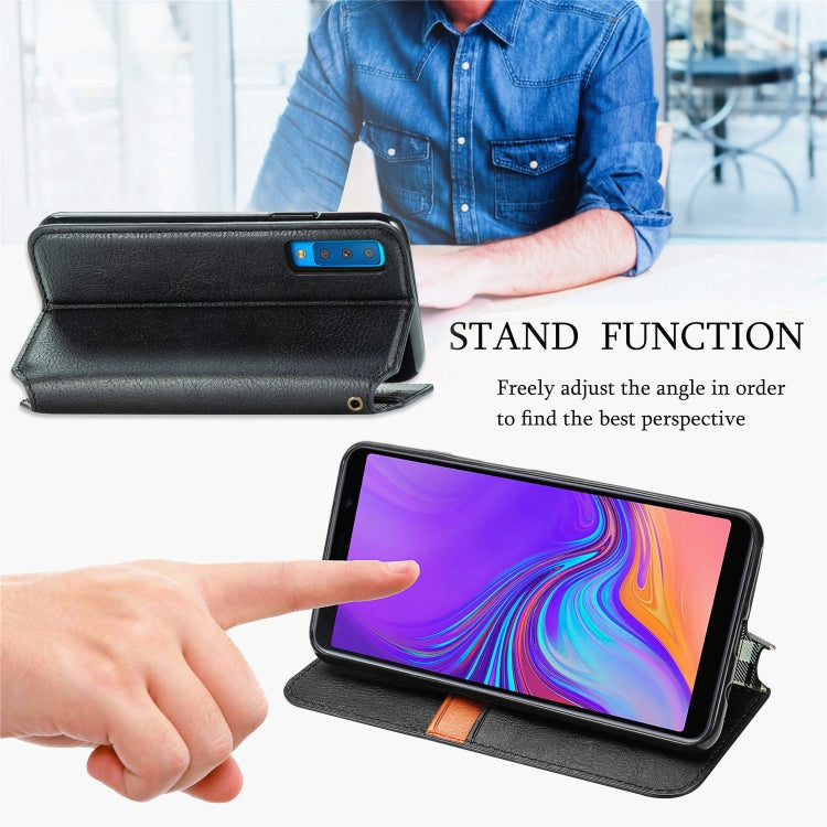For Samsung Galaxy A7 (2018) Cubic Grid Pressed Horizontal Flip Magnetic Leather Case with Holder & Card Slots & Wallet