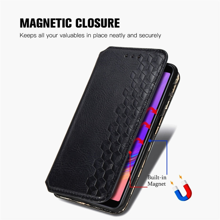 For Samsung Galaxy A7 (2018) Cubic Grid Pressed Horizontal Flip Magnetic Leather Case with Holder & Card Slots & Wallet