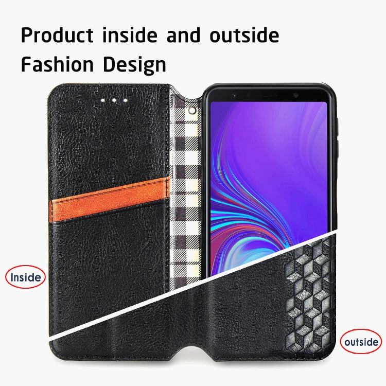 For Samsung Galaxy A7 (2018) Cubic Grid Pressed Horizontal Flip Magnetic Leather Case with Holder & Card Slots & Wallet
