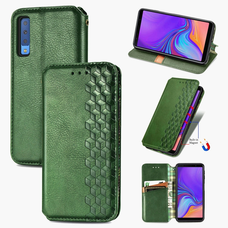 For Samsung Galaxy A7 (2018) Cubic Grid Pressed Horizontal Flip Magnetic Leather Case with Holder & Card Slots & Wallet