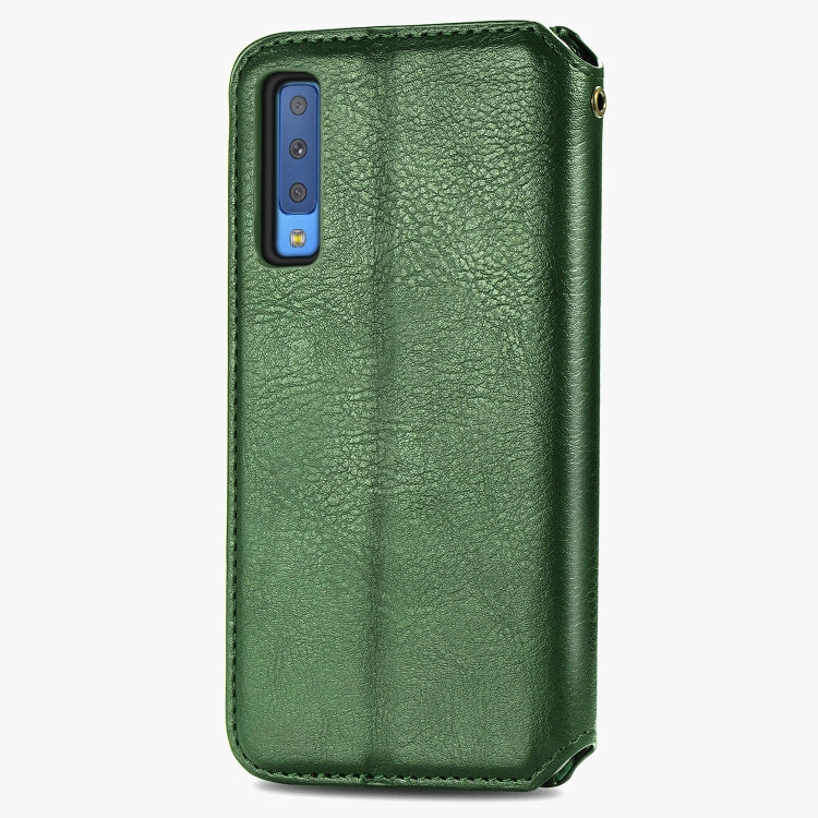 For Samsung Galaxy A7 (2018) Cubic Grid Pressed Horizontal Flip Magnetic Leather Case with Holder & Card Slots & Wallet