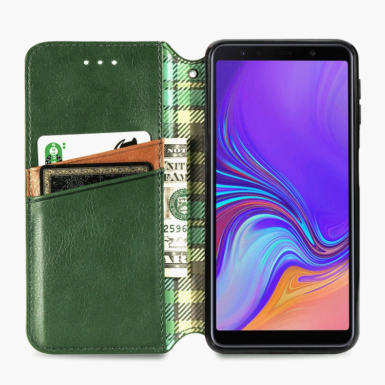 For Samsung Galaxy A7 (2018) Cubic Grid Pressed Horizontal Flip Magnetic Leather Case with Holder & Card Slots & Wallet