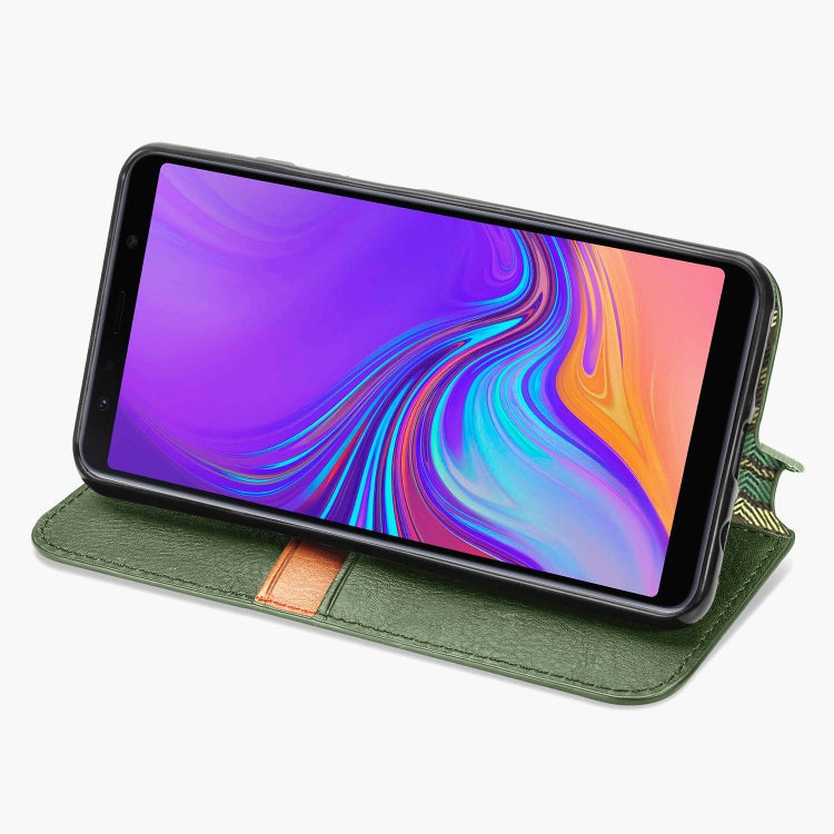 For Samsung Galaxy A7 (2018) Cubic Grid Pressed Horizontal Flip Magnetic Leather Case with Holder & Card Slots & Wallet