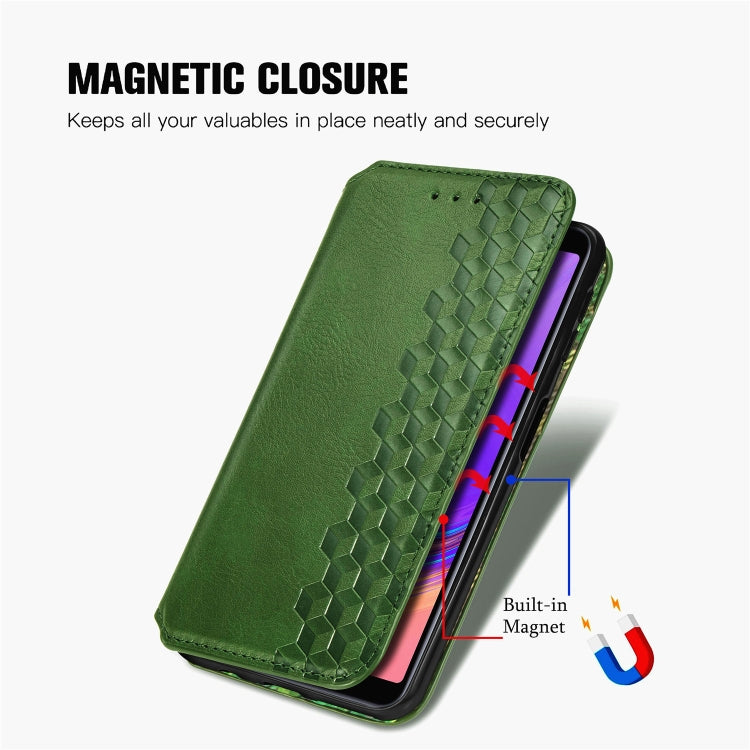 For Samsung Galaxy A7 (2018) Cubic Grid Pressed Horizontal Flip Magnetic Leather Case with Holder & Card Slots & Wallet