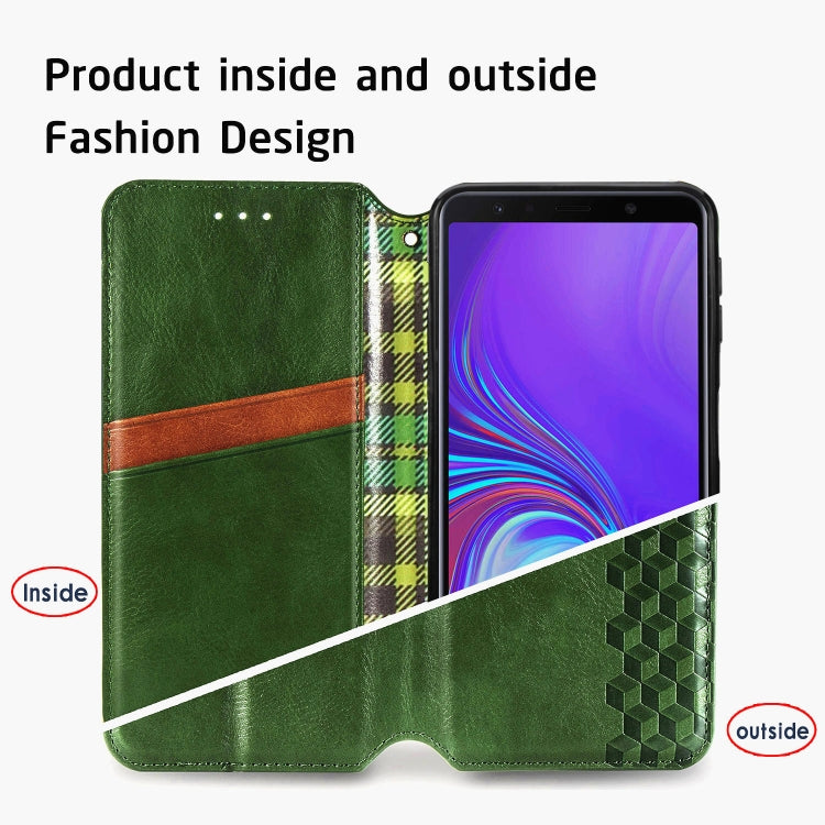 For Samsung Galaxy A7 (2018) Cubic Grid Pressed Horizontal Flip Magnetic Leather Case with Holder & Card Slots & Wallet
