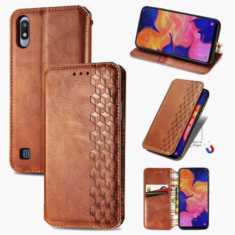 For Samsung Galaxy A10 Cubic Grid Pressed Horizontal Flip Magnetic Leather Case with Holder & Card Slots & Wallet