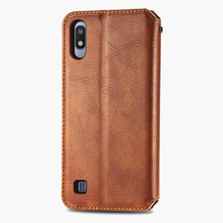 For Samsung Galaxy A10 Cubic Grid Pressed Horizontal Flip Magnetic Leather Case with Holder & Card Slots & Wallet