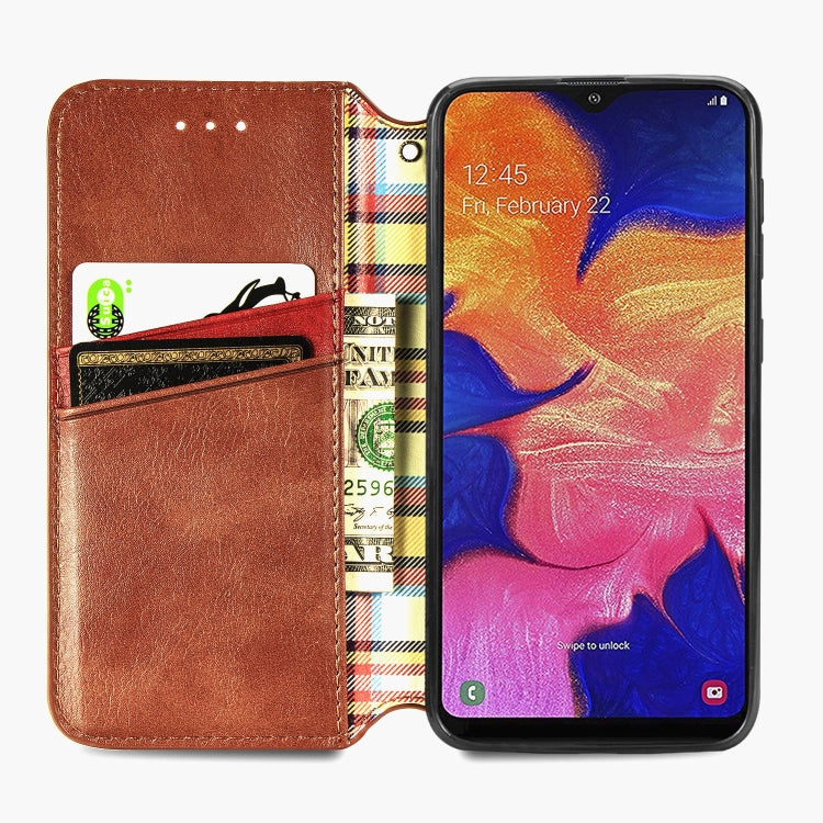 For Samsung Galaxy A10 Cubic Grid Pressed Horizontal Flip Magnetic Leather Case with Holder & Card Slots & Wallet