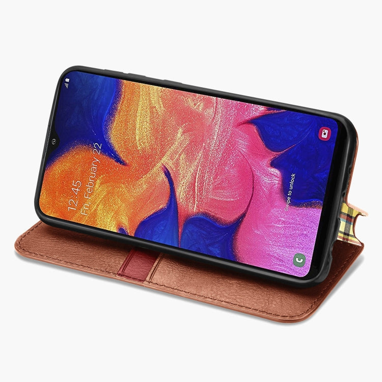For Samsung Galaxy A10 Cubic Grid Pressed Horizontal Flip Magnetic Leather Case with Holder & Card Slots & Wallet