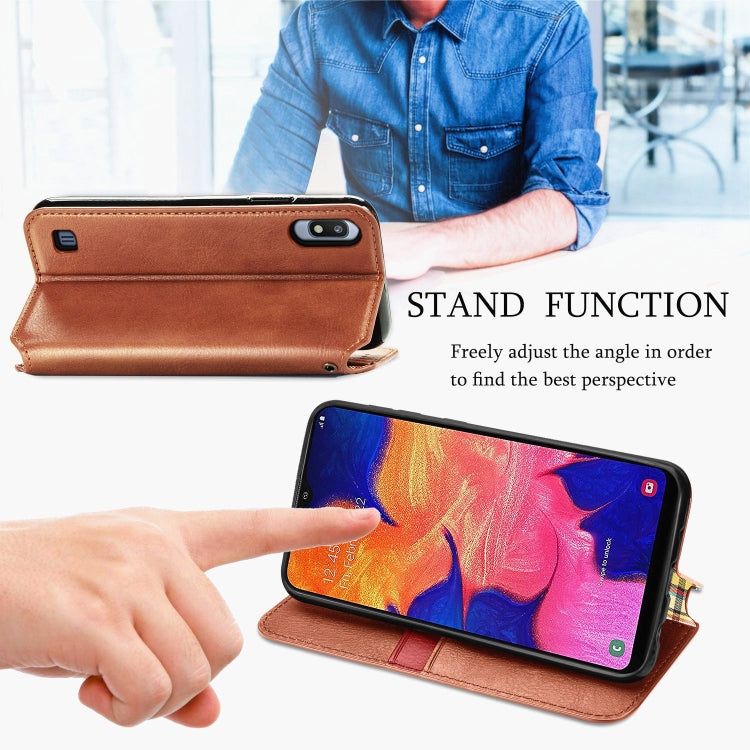 For Samsung Galaxy A10 Cubic Grid Pressed Horizontal Flip Magnetic Leather Case with Holder & Card Slots & Wallet