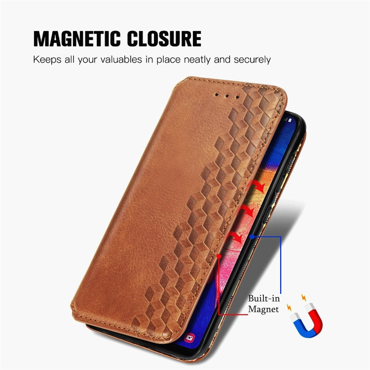 For Samsung Galaxy A10 Cubic Grid Pressed Horizontal Flip Magnetic Leather Case with Holder & Card Slots & Wallet