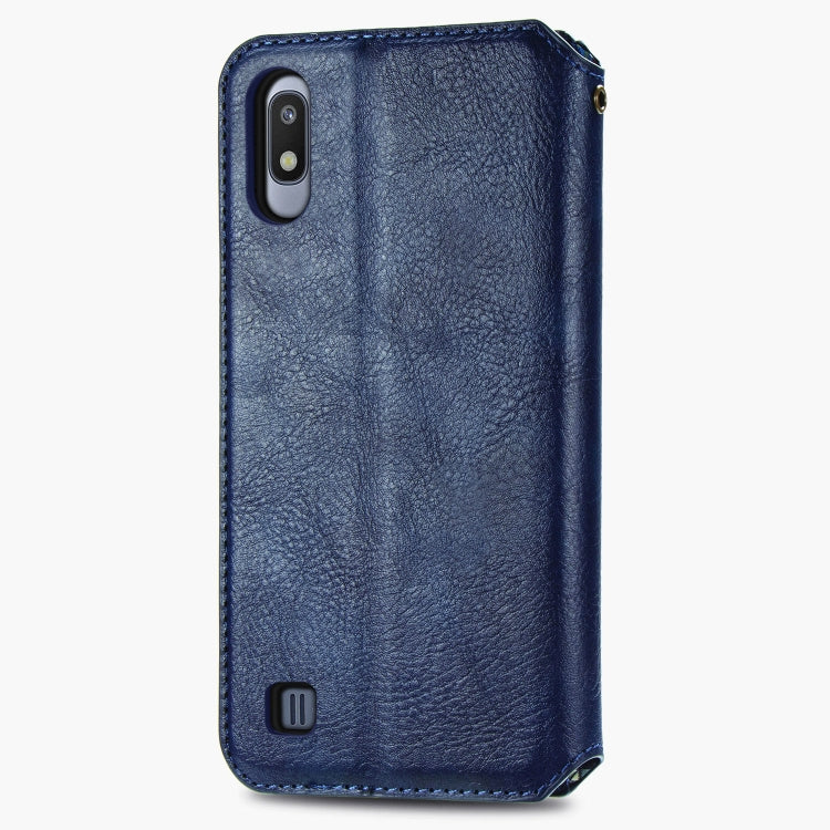 For Samsung Galaxy A10 Cubic Grid Pressed Horizontal Flip Magnetic Leather Case with Holder & Card Slots & Wallet