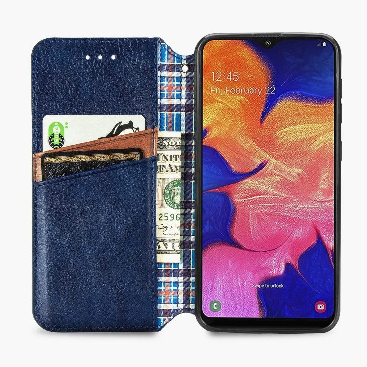 For Samsung Galaxy A10 Cubic Grid Pressed Horizontal Flip Magnetic Leather Case with Holder & Card Slots & Wallet