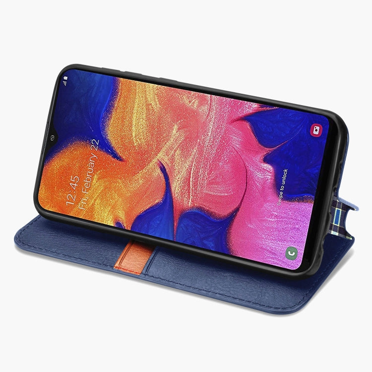 For Samsung Galaxy A10 Cubic Grid Pressed Horizontal Flip Magnetic Leather Case with Holder & Card Slots & Wallet
