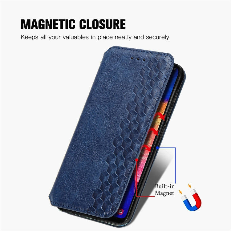 For Samsung Galaxy A10 Cubic Grid Pressed Horizontal Flip Magnetic Leather Case with Holder & Card Slots & Wallet