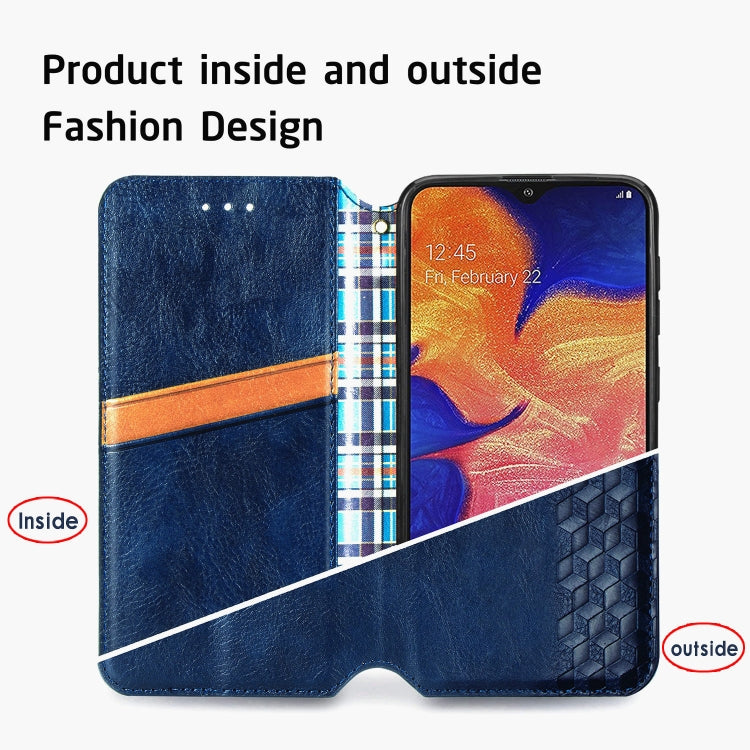 For Samsung Galaxy A10 Cubic Grid Pressed Horizontal Flip Magnetic Leather Case with Holder & Card Slots & Wallet