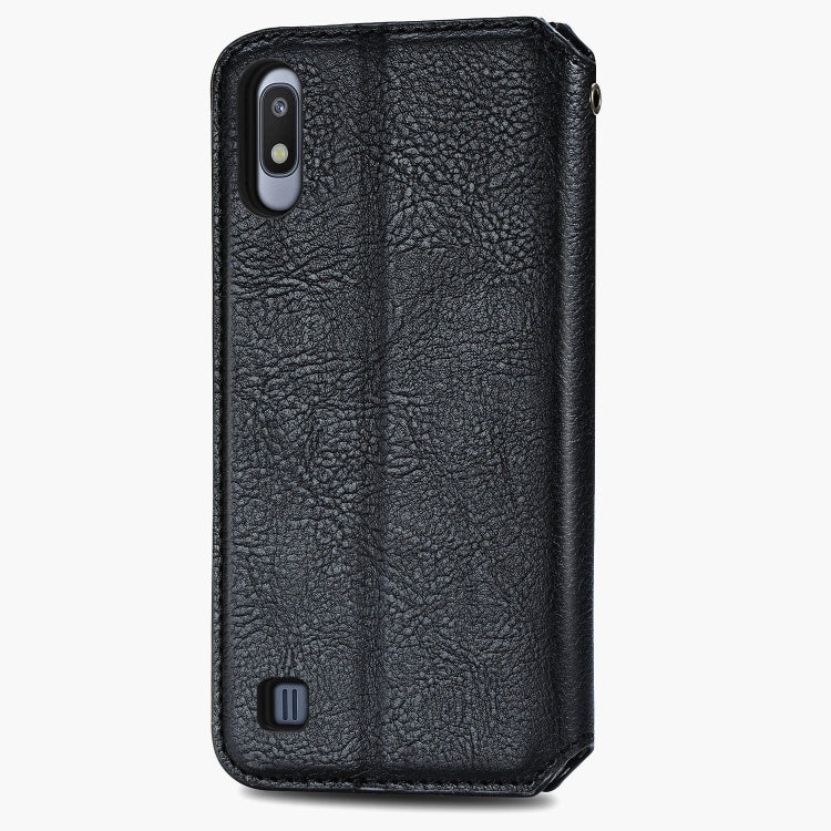 For Samsung Galaxy A10 Cubic Grid Pressed Horizontal Flip Magnetic Leather Case with Holder & Card Slots & Wallet