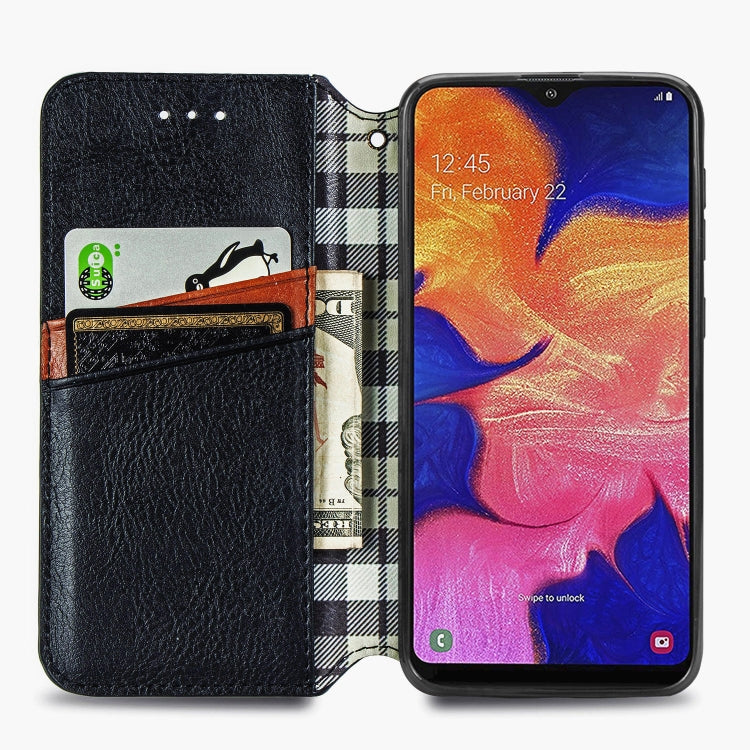 For Samsung Galaxy A10 Cubic Grid Pressed Horizontal Flip Magnetic Leather Case with Holder & Card Slots & Wallet