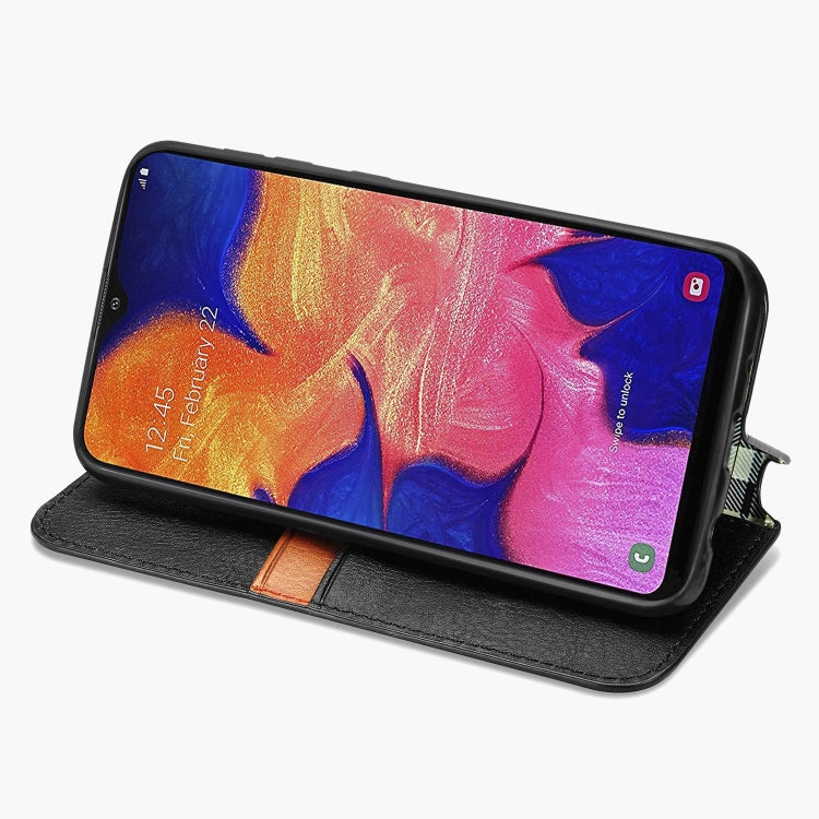 For Samsung Galaxy A10 Cubic Grid Pressed Horizontal Flip Magnetic Leather Case with Holder & Card Slots & Wallet