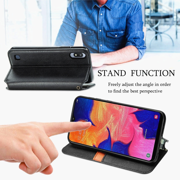 For Samsung Galaxy A10 Cubic Grid Pressed Horizontal Flip Magnetic Leather Case with Holder & Card Slots & Wallet