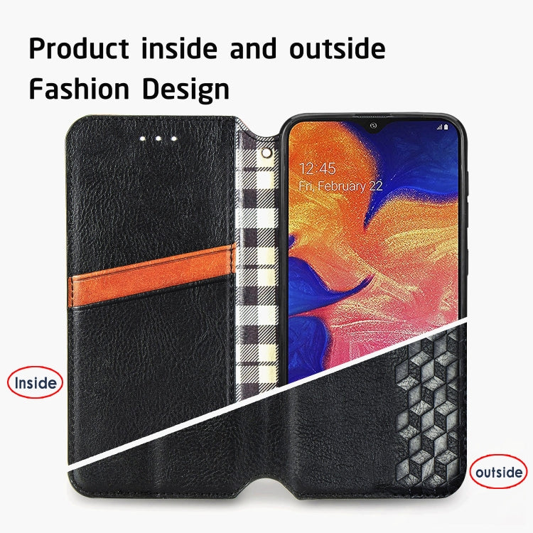 For Samsung Galaxy A10 Cubic Grid Pressed Horizontal Flip Magnetic Leather Case with Holder & Card Slots & Wallet