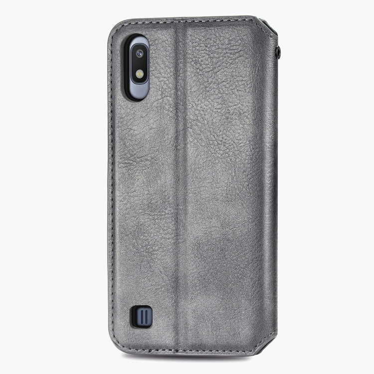 For Samsung Galaxy A10 Cubic Grid Pressed Horizontal Flip Magnetic Leather Case with Holder & Card Slots & Wallet
