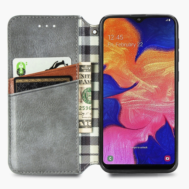 For Samsung Galaxy A10 Cubic Grid Pressed Horizontal Flip Magnetic Leather Case with Holder & Card Slots & Wallet