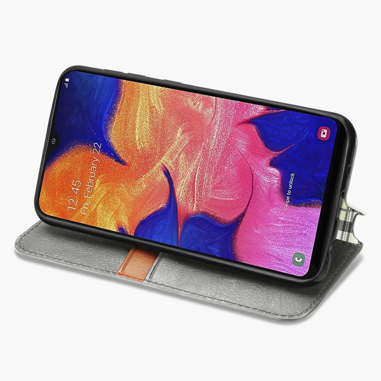 For Samsung Galaxy A10 Cubic Grid Pressed Horizontal Flip Magnetic Leather Case with Holder & Card Slots & Wallet