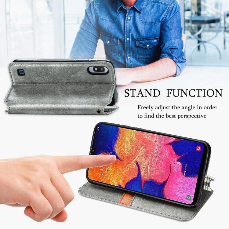 For Samsung Galaxy A10 Cubic Grid Pressed Horizontal Flip Magnetic Leather Case with Holder & Card Slots & Wallet