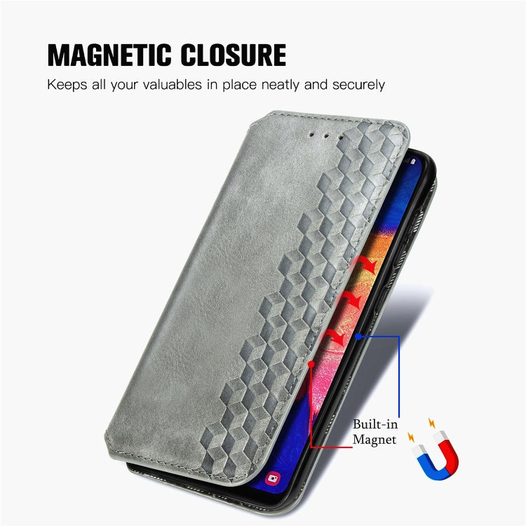 For Samsung Galaxy A10 Cubic Grid Pressed Horizontal Flip Magnetic Leather Case with Holder & Card Slots & Wallet