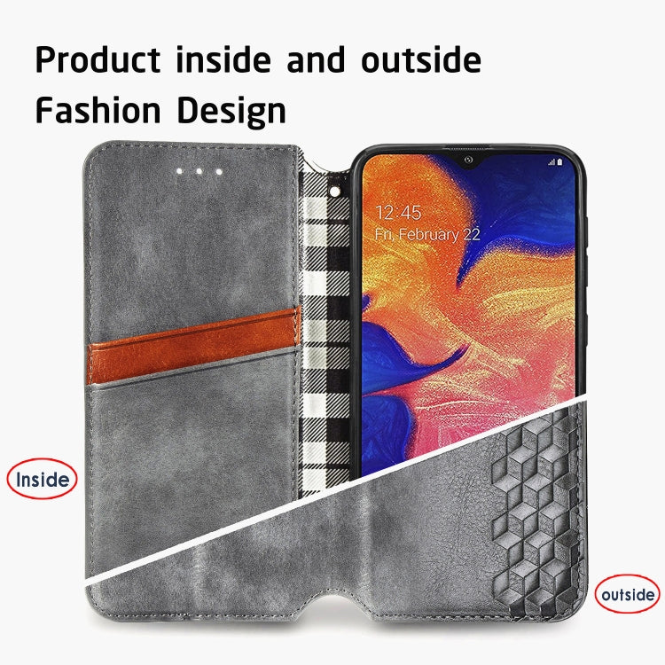 For Samsung Galaxy A10 Cubic Grid Pressed Horizontal Flip Magnetic Leather Case with Holder & Card Slots & Wallet