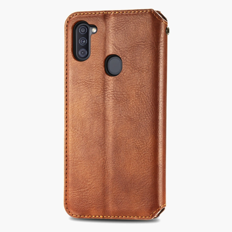 For Samsung Galaxy A11/M11 Cubic Grid Pressed Horizontal Flip Magnetic Leather Case with Holder & Card Slots & Wallet