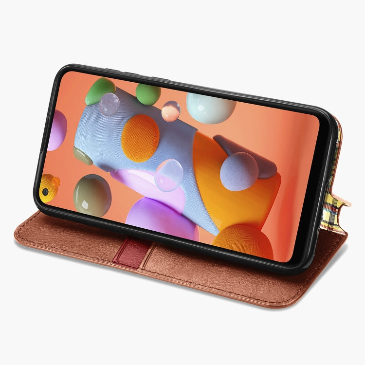For Samsung Galaxy A11/M11 Cubic Grid Pressed Horizontal Flip Magnetic Leather Case with Holder & Card Slots & Wallet