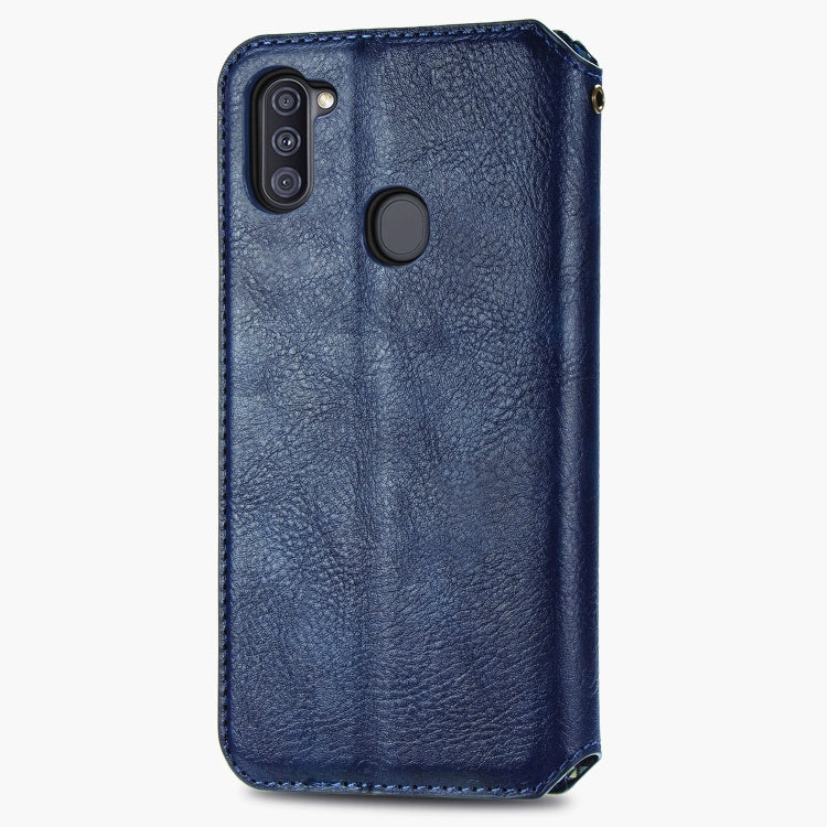 For Samsung Galaxy A11/M11 Cubic Grid Pressed Horizontal Flip Magnetic Leather Case with Holder & Card Slots & Wallet