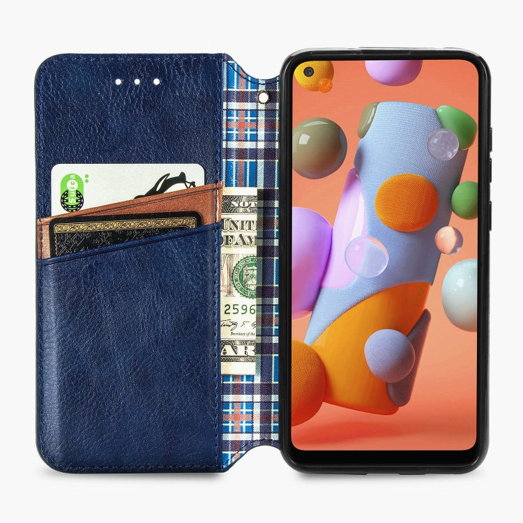 For Samsung Galaxy A11/M11 Cubic Grid Pressed Horizontal Flip Magnetic Leather Case with Holder & Card Slots & Wallet