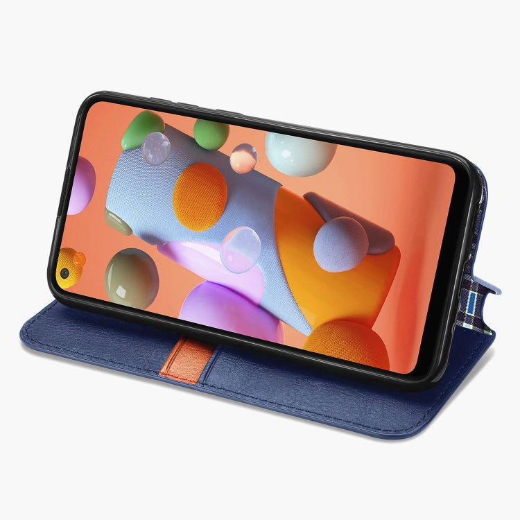 For Samsung Galaxy A11/M11 Cubic Grid Pressed Horizontal Flip Magnetic Leather Case with Holder & Card Slots & Wallet
