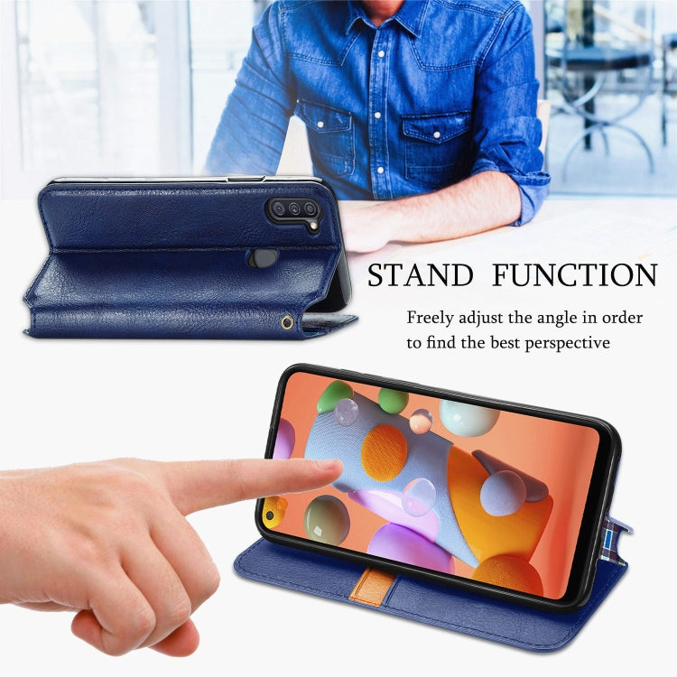For Samsung Galaxy A11/M11 Cubic Grid Pressed Horizontal Flip Magnetic Leather Case with Holder & Card Slots & Wallet