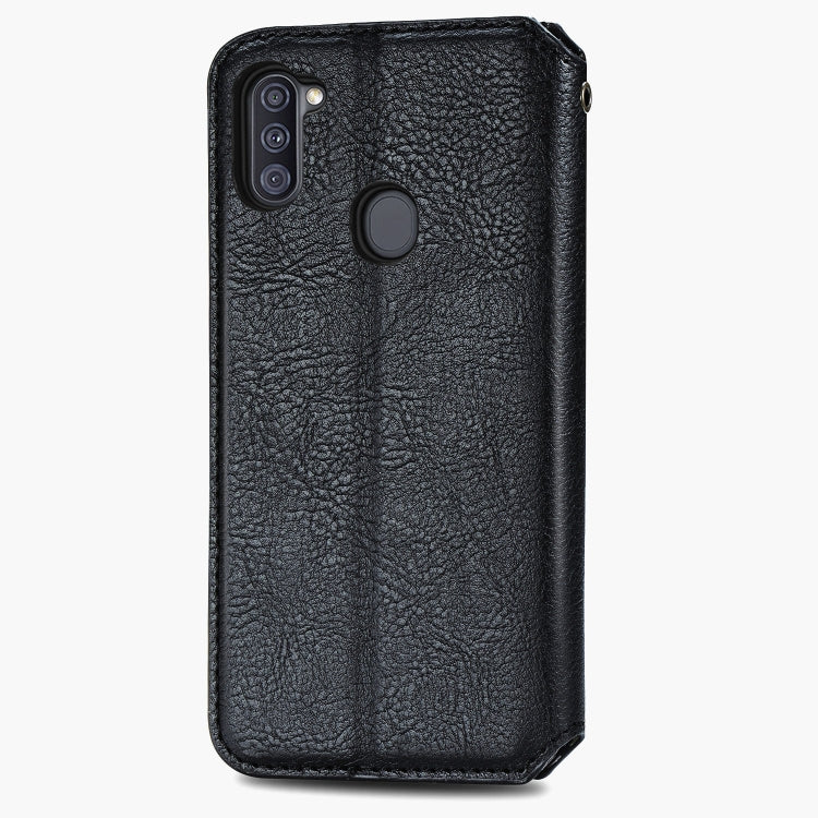 For Samsung Galaxy A11/M11 Cubic Grid Pressed Horizontal Flip Magnetic Leather Case with Holder & Card Slots & Wallet