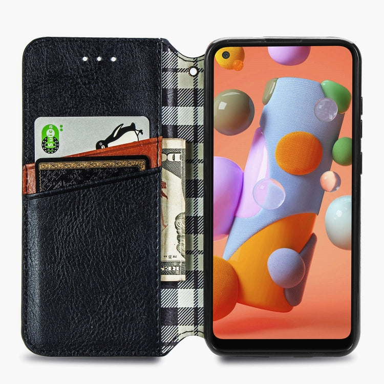 For Samsung Galaxy A11/M11 Cubic Grid Pressed Horizontal Flip Magnetic Leather Case with Holder & Card Slots & Wallet